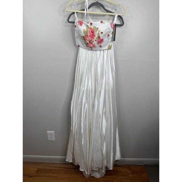 Sherri Hill 2 piece Ivory Floral Bodice Charmeuse Skirt Flower Appliques Size 0 - Picture 5 of 12